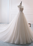 solvbao Ivory Tulle with Lace Long Wedding Party Dress with Sweep Train, Ivory Formal Dress