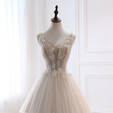 solvbao Ivory Tulle with Lace Long Wedding Party Dress with Sweep Train, Ivory Formal Dress