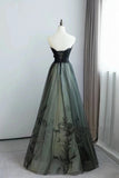 solvbao Elegant Green and Black A-line Long Formal Dress, Tulle with Lace Prom Dress