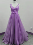 Solvbao Beautiful Long Light Purple V-neckline Party Dress, Prom Dress