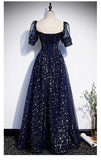 Solvbao A-line Navy Blue Tulle Simple Prom Dress, Navy Blue Tulle Evening Dress