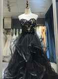 Solvbao Black Sweetheart Tulle Layers Long Formal Dress, Black Tulle Prom Dress