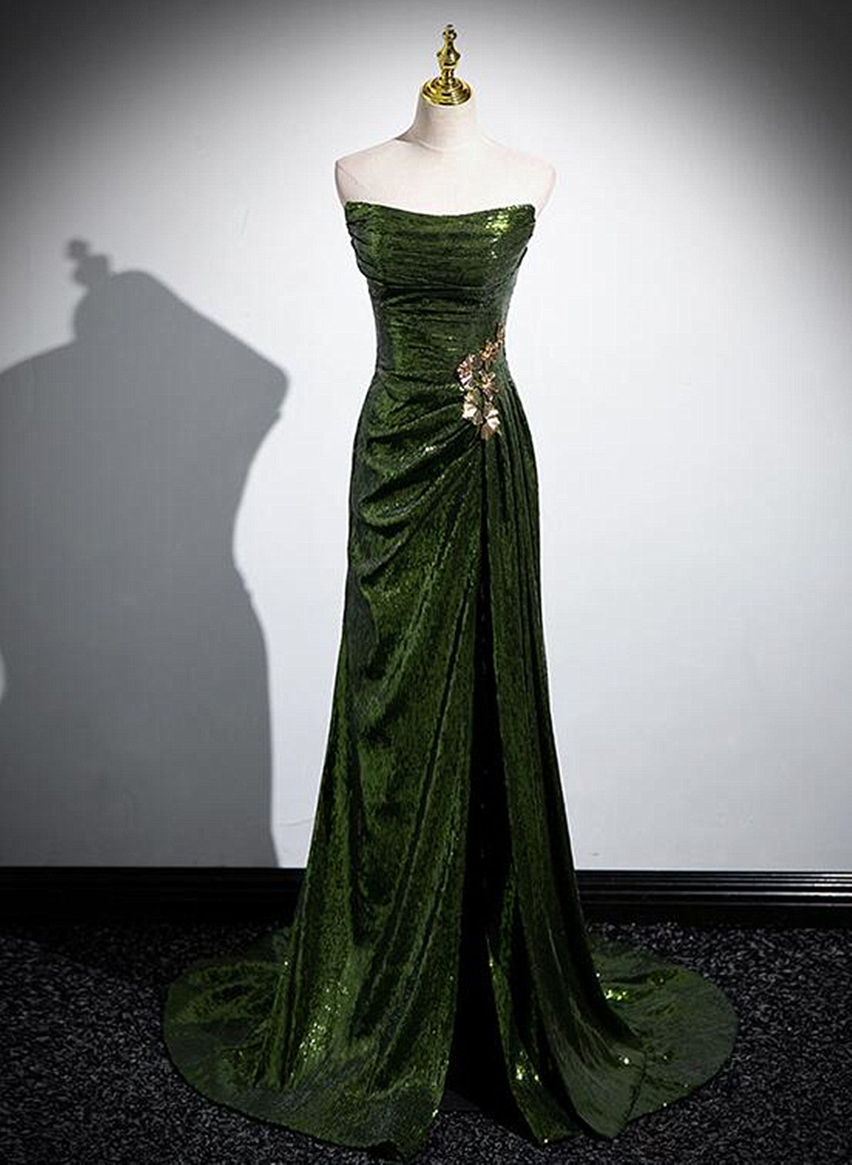 Solvbao Green Sequins Mermaid Long Prom Dress with Leg Slit, Green Sequins Party Dress