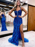 solvbao Chic Royal Blue Tulle with Lace Long Prom Dress, Royal Blue Evening Dress