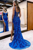 solvbao Chic Royal Blue Tulle with Lace Long Prom Dress, Royal Blue Evening Dress