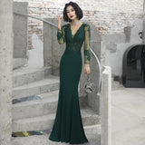 SOLVBAO Banquet Evening Dress Dress Women's  New Spring Elegant Fishtail Long Sleeve Host Dignified Atmosphere Queen Dress