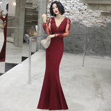 SOLVBAO Banquet Evening Dress Dress Women's  New Spring Elegant Fishtail Long Sleeve Host Dignified Atmosphere Queen Dress