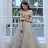 Solvbao Glam Off Shoulder Shiny Lace and Tulle Long Party Dress, A-line Evening Dresses Prom Dress