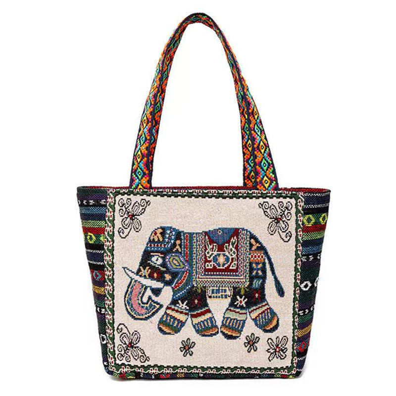 solvbao  Mini Elephant Pattern Bucket Bag, Double-Sided Embroidered Canvas Bag