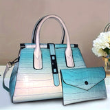 2pcs/set Luxury Crocodile Print Satchel, Fashion Top Handle Tote Bag, Women's Casual Handbag, Shoulder Bag & Clutch Purse