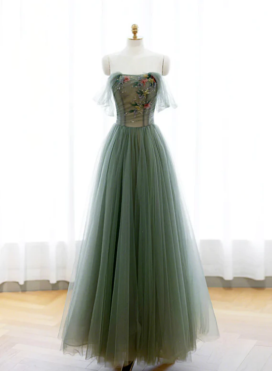 solvbao Light Green Sweetheart A-line Prom Dress, Green Long Party Dress with Lace Applique