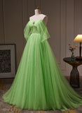 Solvbao Green Tulle with Beadings Sweetheart Floor Length Party Dress, Green Long Formal Dress