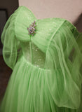 Solvbao Green Tulle with Beadings Sweetheart Floor Length Party Dress, Green Long Formal Dress