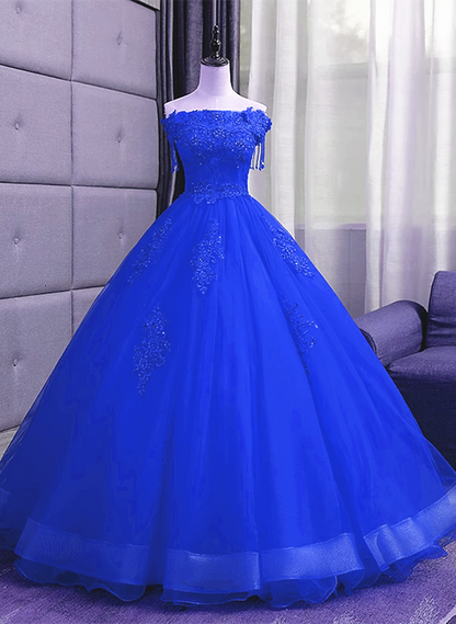 Solvbao Royal Blue Sequins Beaded Tulle Sweet 16 Dress, Royal Blue Long Formal Dress