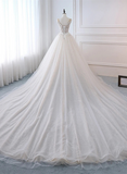 solvbao Ivory Tulle with Lace Long Wedding Party Dress with Sweep Train, Ivory Formal Dress