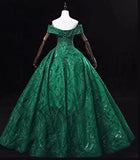 Solvbao Green Ball Gown Off Shoulder Tulle Party Dress, Green Lace Sweet 16 Dress