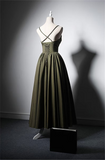 Solvbao Green Satin Straps Long Wedding Party Dress, Green Long Prom Dress Evening Dress