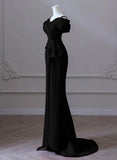 solvbao Black Mermaid Sweetheart Off Shoulder Prom Dress, Black Satin Evening Dress