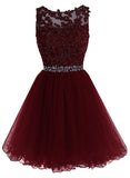 solvbao Maroon Tulle Lace and Beaded Homecoming Dress, Lovely Blue Formal Dress