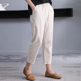 Korean Style Cotton Linen Harem Pants Women's Summer Baggy Pants Thin Loose plus Size Slimming Solid Color Cropped Casual Pants Straight-Leg Pants