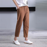 Korean Style Cotton Linen Harem Pants Women's Summer Baggy Pants Thin Loose plus Size Slimming Solid Color Cropped Casual Pants Straight-Leg Pants