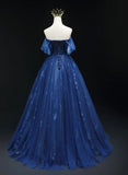 Solvbao Blue A-line Sweetheart Tulle Long Party Dress, Blue Tulle Evening Dress Prom Dress