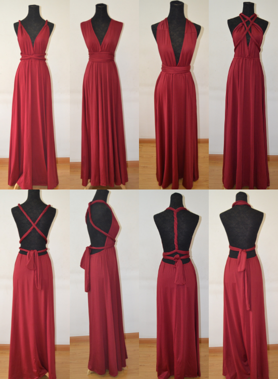 solvbao New Spandex Wine Red Multi Way Bridesmaid Dress, Women Summer Dress,Convertible Dresses