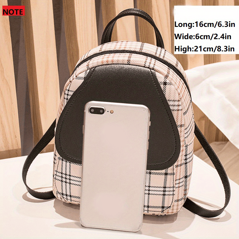 solvbao  Plaid Backpack With Adjustable Straps, Cute Small Backpack,Zipper Casual Shoulder Bag, Card Wallet, Mobile Casual Phone Bag,Casual Camera Bag,Lipstick Bag, Key Bag, Single Shoulder Bag, Diagonal Span Bag, Backpack Dual Purpose(6.3*2.4*8.3)Inch