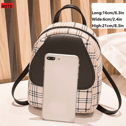 solvbao  Plaid Backpack With Adjustable Straps, Cute Small Backpack,Zipper Casual Shoulder Bag, Card Wallet, Mobile Casual Phone Bag,Casual Camera Bag,Lipstick Bag, Key Bag, Single Shoulder Bag, Diagonal Span Bag, Backpack Dual Purpose(6.3*2.4*8.3)Inch