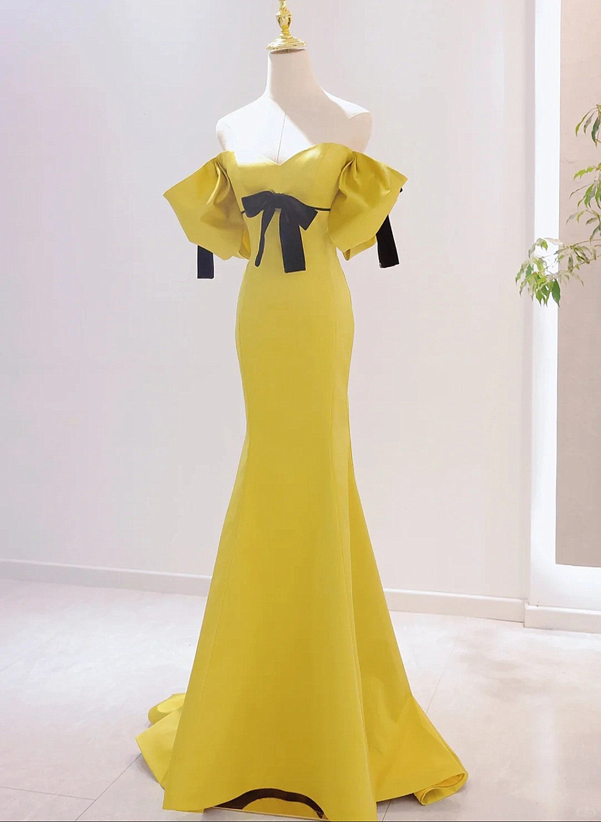 solvbao Yellow Spandex Mermaid Long Sweetheart Prom Dress, Yellow Formal Dress