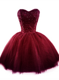 solvbao Sweet Burgundy Tulle Ball Party Dress , Homecoming Dress