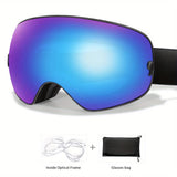 Unisex Adult Snow Goggles with Interchangeable Mirrored Lens - OTG Design for Glasses Wearers, TPU Frame, PC Material - Ski & Snowboard UV Protection, Fog-Resistant, Fits Teens 14+ - Includes Goggle Bag, Prescription Frame Insert - Ideal for Snowsports, S