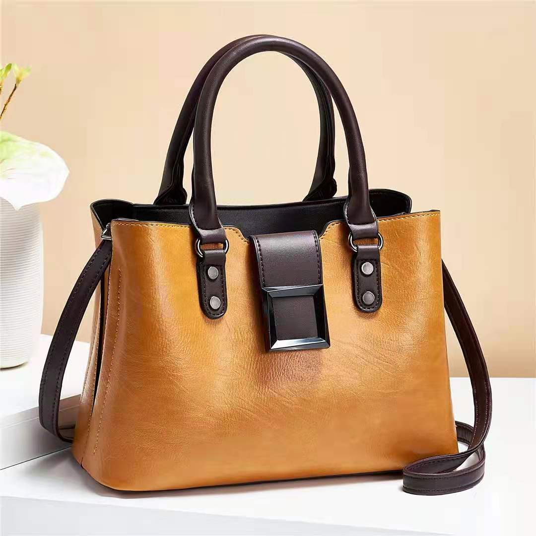 solvbao  Elegant Faux Leather Handbag, Women's Trendy Shoulder Bag, Casual Double Handle Purse