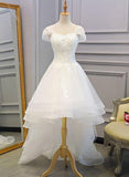 solvbao Beautiful Cap Sleeves High Low Layers Tulle Wedding Dress, Simple Prom Dress