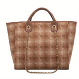 Stylish Plaid Pattern Tote Bag, Trendy Large Capacity Shoulder Bag, Women's Casual Handbag & Satchel