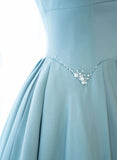 solvbao Blue A-line Satin Beaded Long Prom Dress, Blue Evening Dress Formal Dress