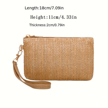 solvbao  Straw Woven Clutch Wallet, Fashion Braided Phone Purses, Women's Square Zipper Handbags