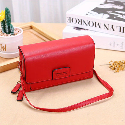 solvbao  Double Zipper Crossbody Phone Flap Bag, Multi-Functional Casual Shoulder Daily Bag For Work