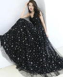 solvbao Charming Black Straps Long Party Dress, V-neckline Prom Dress