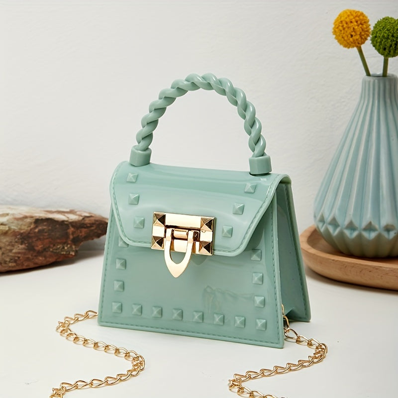 solvbao  Mini Jelly Studded Handbags, Fashion Chain Crossbody Bag, Cute PVC Flap Purse For Women (4.9*2.2*4.1)Inch