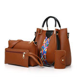 4pcs Solid Color Shoulder Bag Set, Women's Large Handbag & Crossbody Bag & Clutch Purse & Card Holder