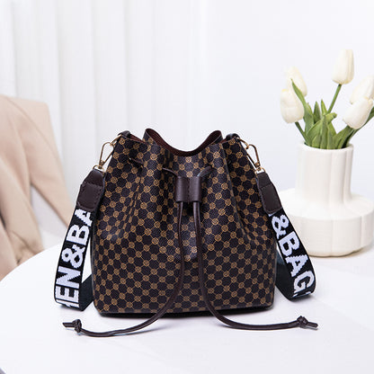 solvbao  Mini Drawstring Design Bucket Bag, Geometric Pattern Crossbody Bag, Women's Faux Leather Shoulder Bag (7.86*7.86*4.13) Inch