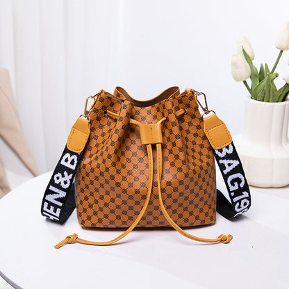 solvbao  Mini Drawstring Design Bucket Bag, Geometric Pattern Crossbody Bag, Women's Faux Leather Shoulder Bag (7.86*7.86*4.13) Inch