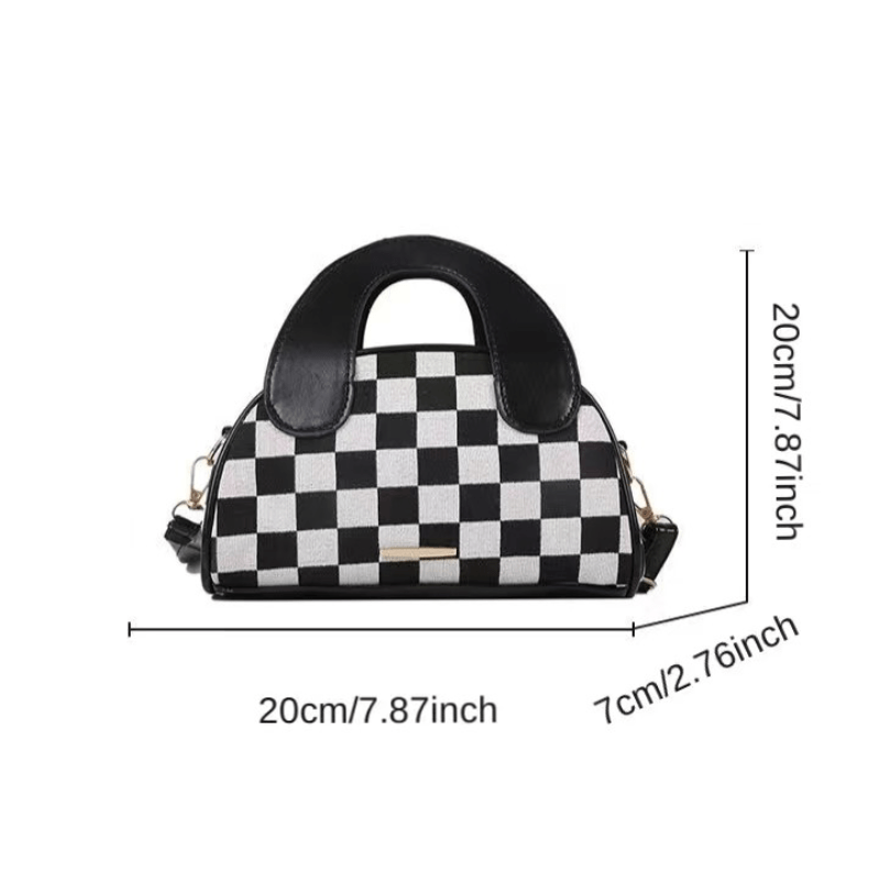 solvbao  Plaid Pattern Handbag, Niche Design Crossbody Bag, Women's Top Handle Dome Purse