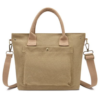 solvbao  Simple Canvas Tote Bag, Pocket Front Crossbody Bag, Portable Storage Handbags With Zipper