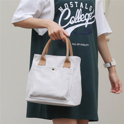 solvbao  Simple Canvas Tote Bag, Pocket Front Crossbody Bag, Portable Storage Handbags With Zipper