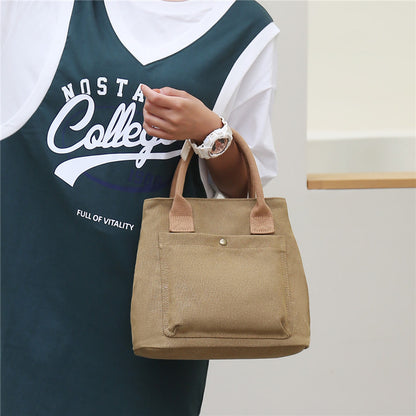 solvbao  Simple Canvas Tote Bag, Pocket Front Crossbody Bag, Portable Storage Handbags With Zipper