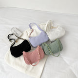 solvbao Solid Color Corduroy Shoulder Bag, Chain Strap Versatile Underarm Bag, Soft Zipper Stylish Handbag