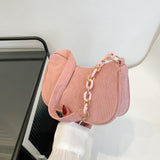 solvbao Solid Color Corduroy Shoulder Bag, Chain Strap Versatile Underarm Bag, Soft Zipper Stylish Handbag