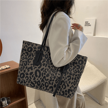 solvbao  Leopard Print Tote Bag For Women, Large Capacity Shoulder Bag, Trendy PU Handbags For Work & School